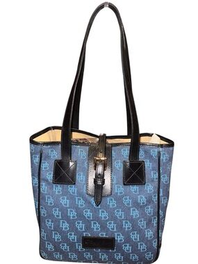 Vintage Dooney & Bourke Midnight Blue Logo Tote with Black Trim Like New
